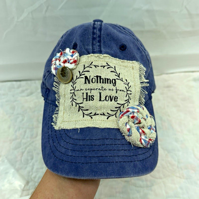 Blue Adjustable Baseball Cap Religious Patch ''Nothing Is Greater Than His Love''