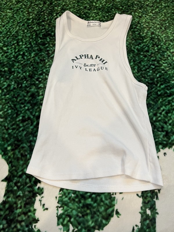 Alpha Phi Ivy League Sorority Tank Top 100% Cotton White 1872