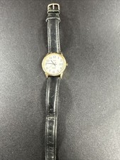 Timex Easy Reader Watch Women Indiglo 25mm Gold Tone Date Black Leather Band