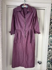Vtg 40s Nelly Don Textured Cotton Day Dress Button Front Old Hollywood Peplum M