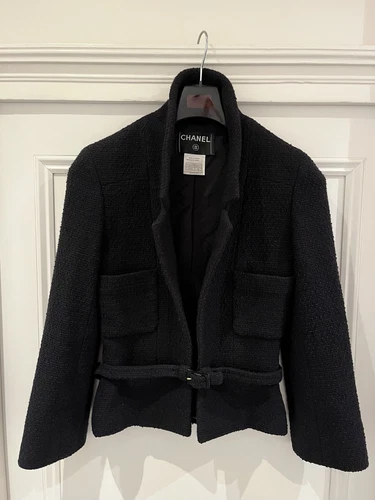CHANEL La Petite Veste Noire Giacca in tweed nero taglio Spencer 36 F