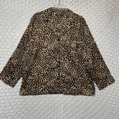 Lauren Ralph Lauren Leopard Print Sleep Shirt Women Size 1X Brown 100%Cotton