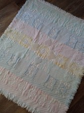 Woven Acrylic Vintage Baby Blanket Pastel Woven Knit Baby Blanket w Fringe