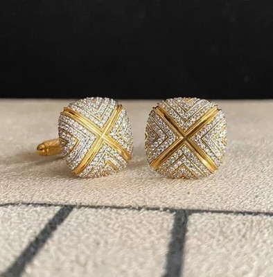 3CT Round Cut Lab Created Diamond Men's Wedding Cufflinks 14K Yellow Gold Plated