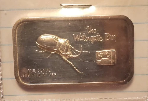 THE WATERGATE BUG  .999  1 oz Silver Art Bar