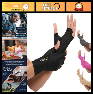 Fingerless Copper Compression Arthritis Gloves for Pain Relief & Support - Men/W