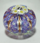 Murano Art Glass Paperweight 3" Floral Zanfirico Latticino Aventurine Ribbon VTG