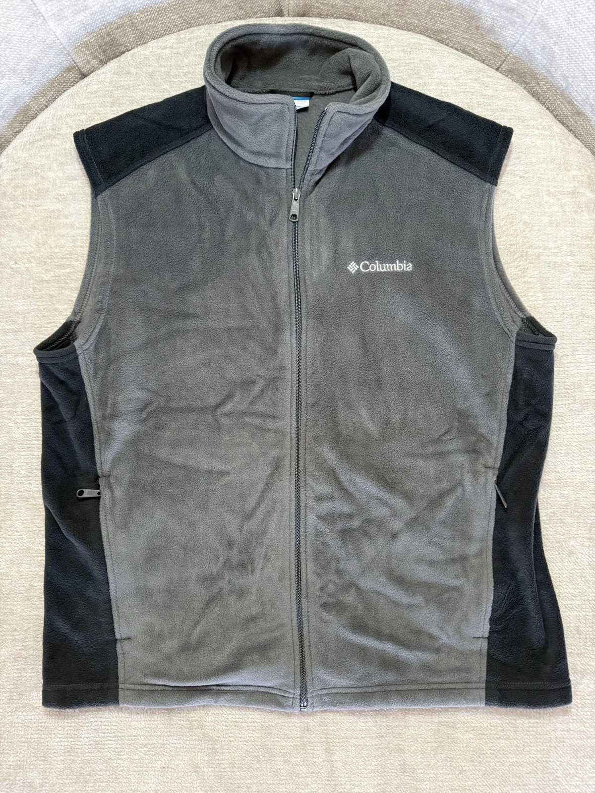 Columbia Fleece Vest Mens Large Gray Full Zip Pockets Outdoor Mock Neck