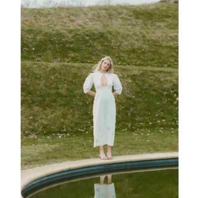 Cinta The Label Astrid Dress M 8 Women Casual Puff Sleeve Cutout Midi NEW 36796