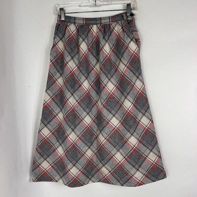 Vintage Addenda Skirt Women's Size 10 High Rise Wool Blend Below Knee Plaid VTG
