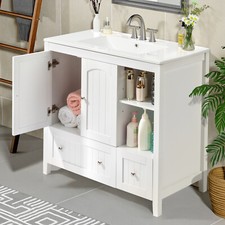 36 inch Bathroom Vanity without Sink Wood Storage Cabinet w/ 2 Doors  2 Drawers