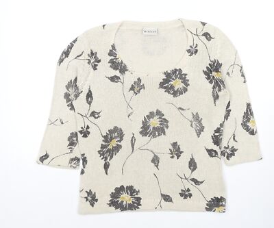 Minuet Damen Beige Rundhalsausschnitt Blumenmuster Seidenmischung Pullover Größe 12