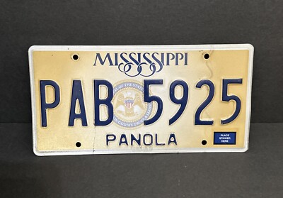 Mississippi License Plate with Sticker — PAB 5925 — Mississippi