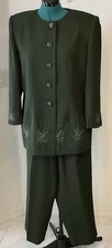 Elegant John Meyer Of Norwich Women’s  2Pc Avocado Green Beaded Pantsuit Sz 16W