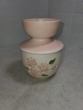 Handmade Slipcast Ceramic Vase Bas Relief Cut Flowers Leaves Small Pink Urn 