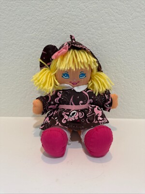 Vintage 1996 Precious Mine Cloth Doll   13 in Blonde Yarn Pigtails, Paisley Dres
