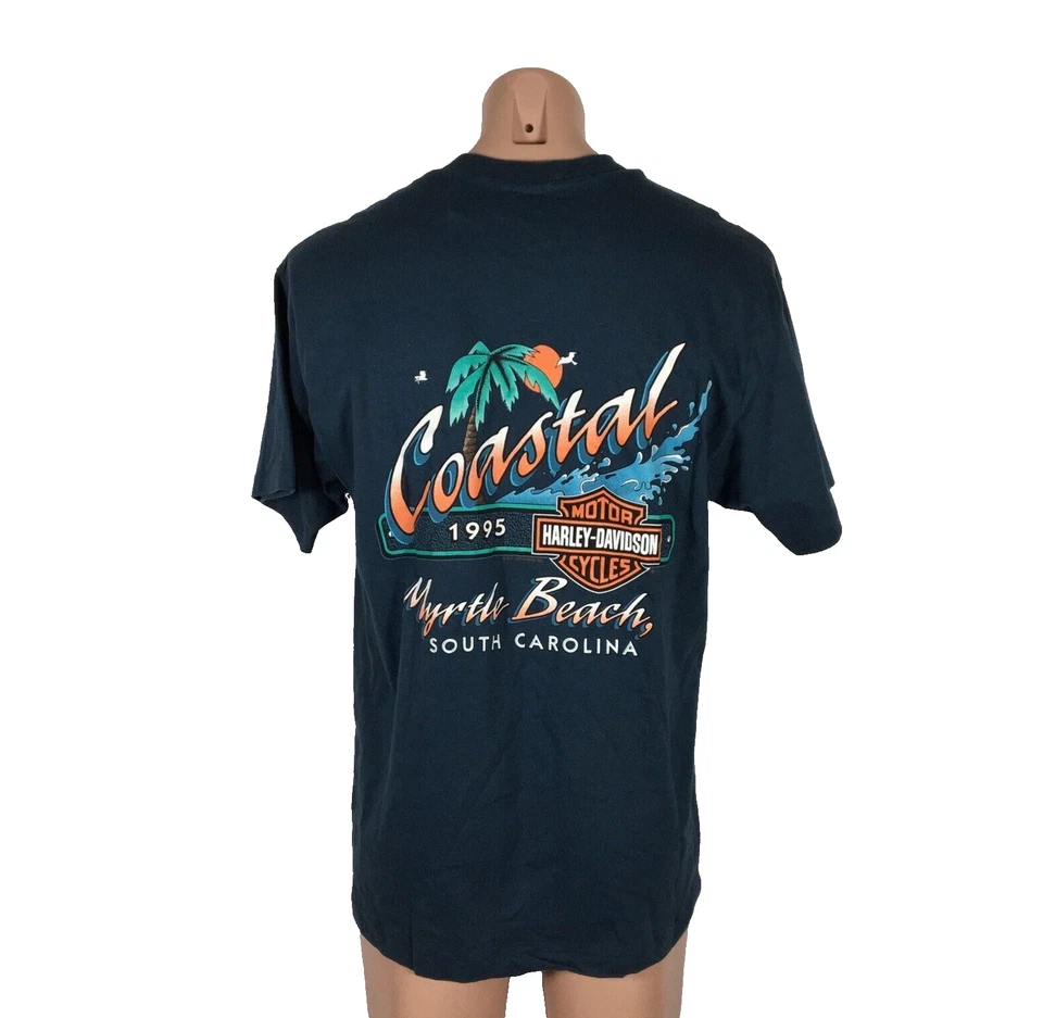 Camisa azul vintage 1995 Harley Davidson emblema 3D Carolinas Myrtle Beach nueva con etiquetas Foto 2 de 4