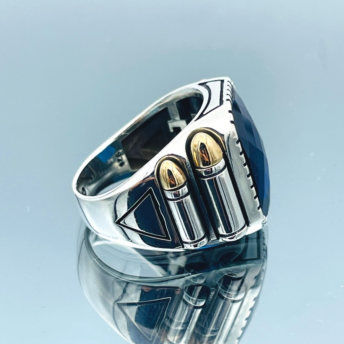 Men Silver Blue Stone Ring, 925k Sterling Silver, Handmade