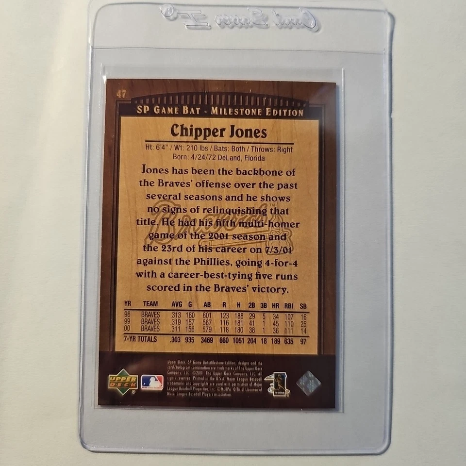 2001 SP Game Bat Milestone Edition  #47 Chipper Jones Atlanta Braves MLB - Image 2 of 2