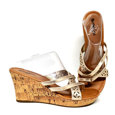 Makalu California Cork Wedge Sandal Gold Summer Women's Size 10