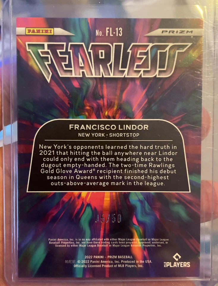 2022 Panini Prizm Francisco Lindor Snakeskin Fearless /50 Mets #FL-13 - Image 3 of 4