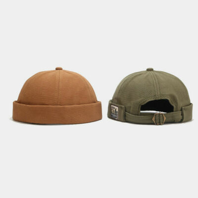 Berretto Unisex In Cotone Senza Tesa Docker - 3 Colori (Nero+Arancione+Grigio) - Regolabile Con Cinghia - Cappello Da Marinaio Skullcap