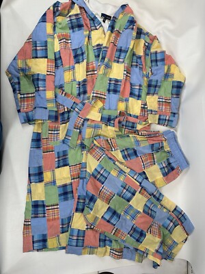 Majestic Robe Pants Set Cotton Madras Plaid Terry Cloth Lined Men's Size XL/2XL