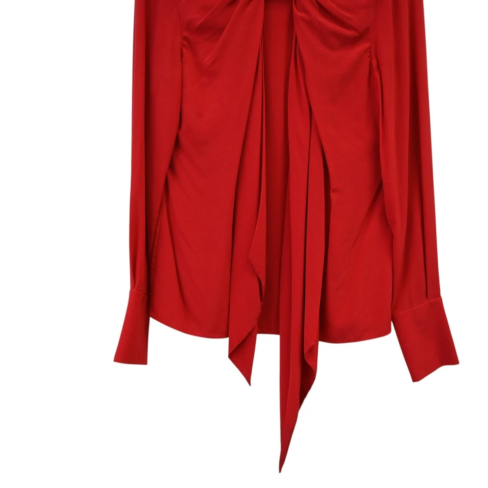 Jason Wu Blouse Size 6 Red Long Sleeve Tie Neck Silk Top Elegant Office Chic - Image 3 of 4
