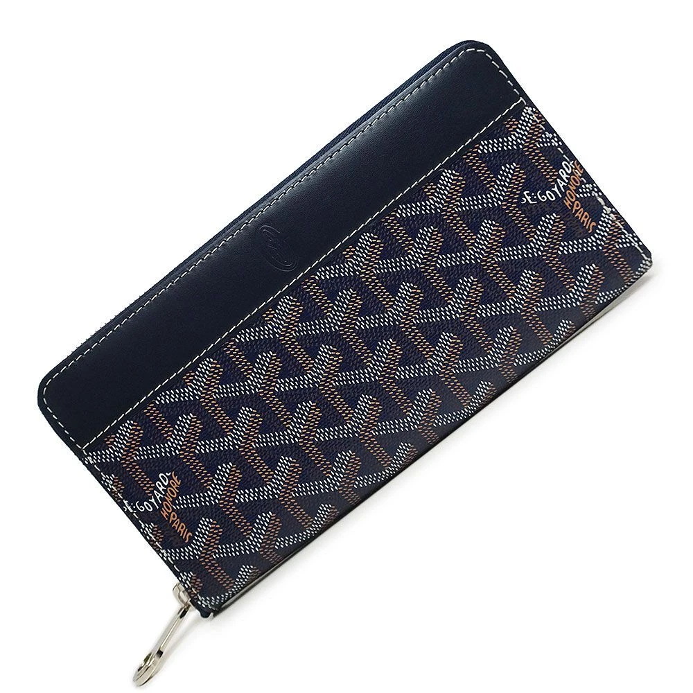 Goyard Round Zip Long Wallet PVC Coated Canvas Leather Navy Blue