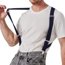 2 Clips Men's Suspenders X-Back Clip-On Elastic Braces for Formal and Blue