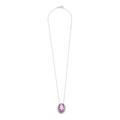 Colleen Lopez Sterling Silver Oval Rose-de-France & White Zircon Halo Pendant