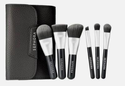  SEPHORA Deluxe Charcoal Antibacterial face makeup Brush Set Mini travel size