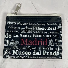 Small Madrid Spain Coins Money ID Credit Card Souvenir Purse Pouch Black