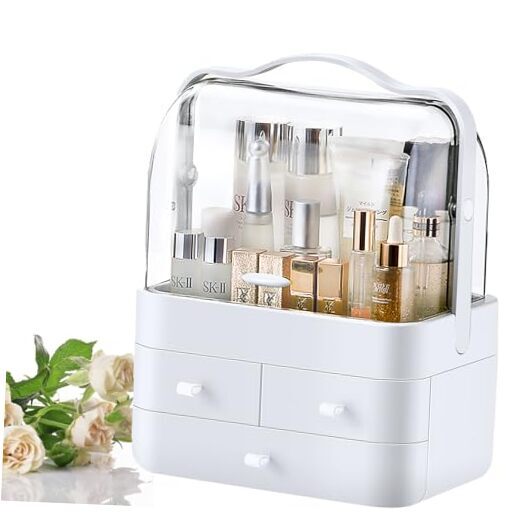 Makeup Organizer, Large Capacity Makeup Case with Drawers, Cosmetic White