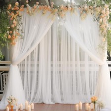 20x10ft White Tulle Backdrop Curtains for Parties Sheer Wedding Drapes