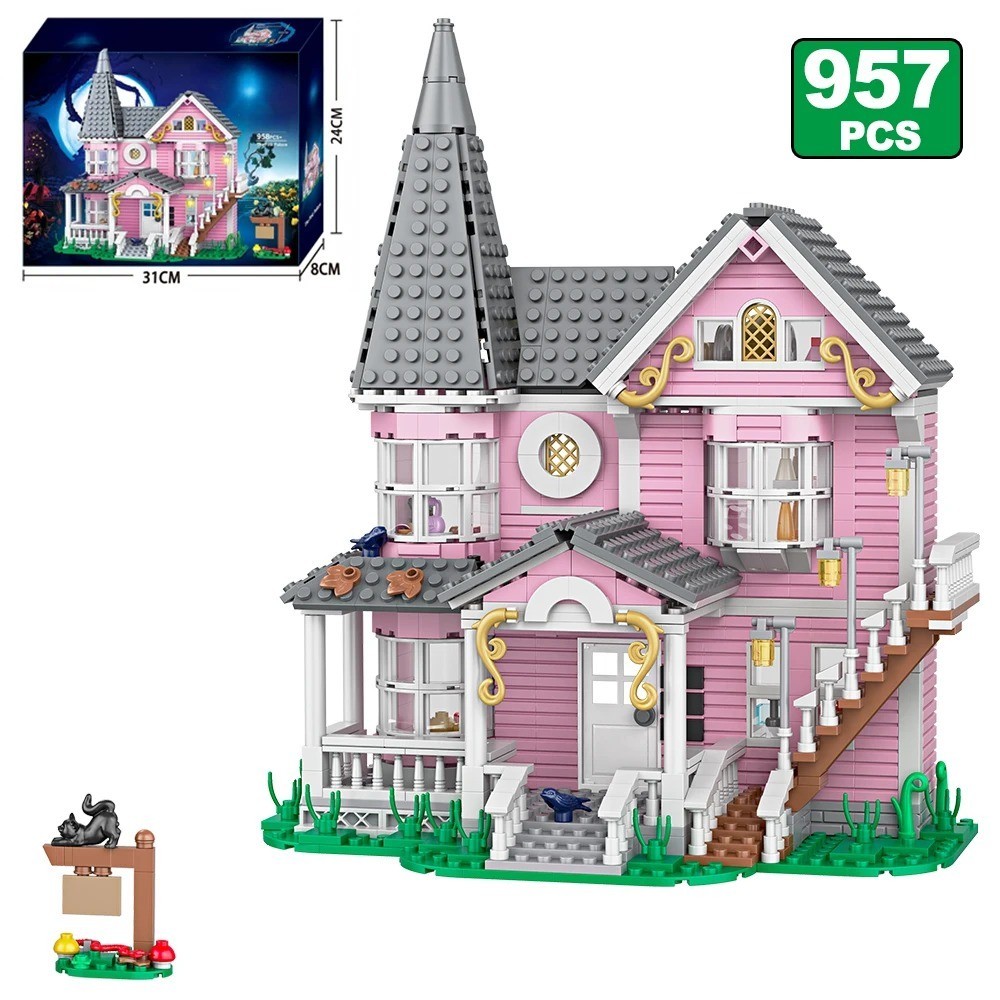 957PCS Coraline The Pink Palace Building Blocks MOC Haunted House