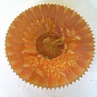 VTG NORTHWOOD DOUBLE PEACOCK on FENCE SHALLOW BOWL MARIGOLD CARNIVAL GLASS