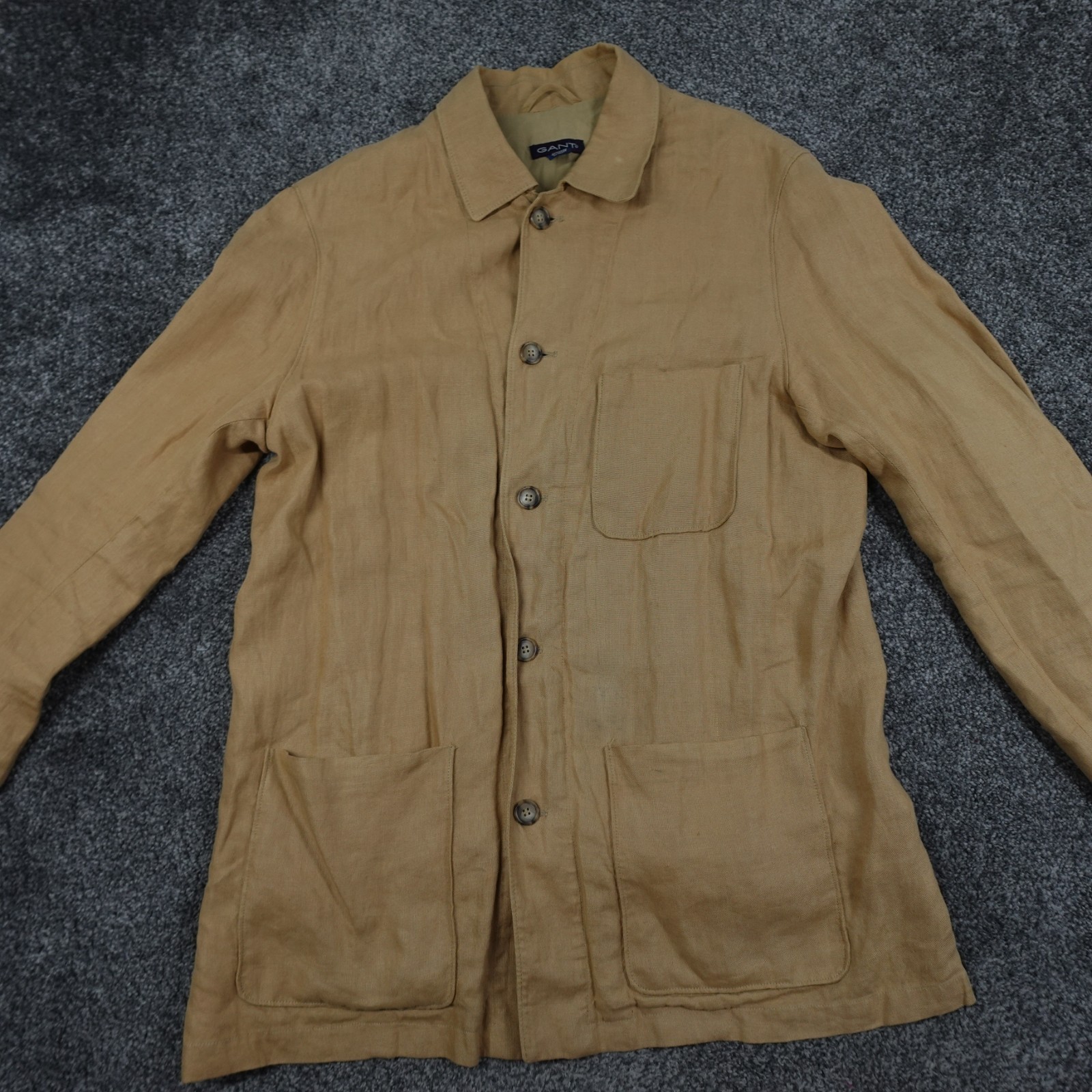 Gant Linen Chore Jacket Blazer Beige Size 48 Men's Pockets Utility Work