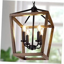 Farmhouse Chandelier Light Fixture for Kitchen Dining Room, 4-Light Rustic Wood