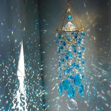 HDCRYSTALGIFTS 21.5'' Crystal Suncatchers, Handmade Blue Suncatcher for Window H