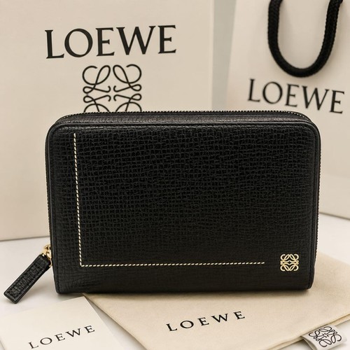 LOEWE Anagram Leather Pouch Black Embossed Leather Cosmetic Bag Box Included