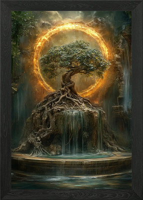 Mystischer Baum mit Feuerring gerahmtes Wandbild Poster Leinwanddruck Bild