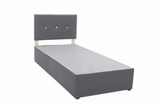 Panana 3FT Single Bedframe Grey Linen Fabric Bed Frame with Crystals Headboard