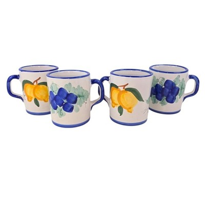 SET OF 4 SOLIMENE VIETRI FRUTTA AMALFI LEMON & GRAPE 10oz COFFEE MUGS ITALY