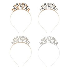4 PCS 2025 Happy New Year Headbands Glitter Rhinestones New Year's Eve Headba...