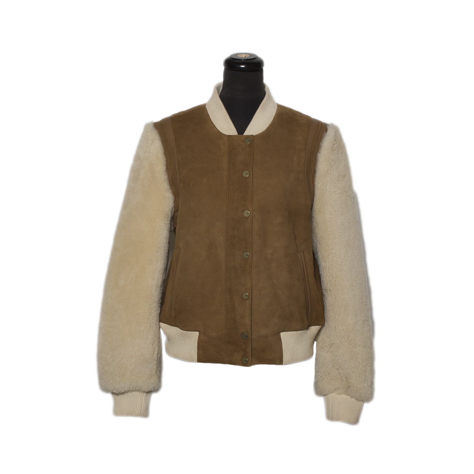 UGG SHEARLING BOMBER CHESTNUT SHEEPSKIN LEATHER WOMEN'S JACKET SIZE L NEW image 3