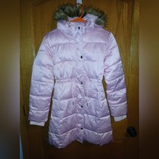 Arizona Jean Co. Puffer Coat Pink w/ Faux Fur Hood Girls Youth Size XL 16