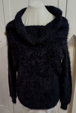 Sosander Ladies Black Fluffy Off Shoulder/roll Neck Jumper Size S