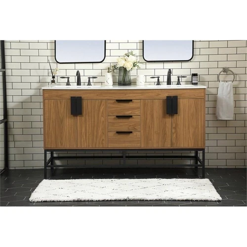 Elegant Decor Eugene 60" Aluminum Alloy Iron Double Bathroom Vanity in Walnut - Picture 7 of 8