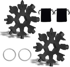 2 Pcs Nero in Acciaio Inox Fiocco Di Neve Multiutensile 18 in 1 Con Moschettone 